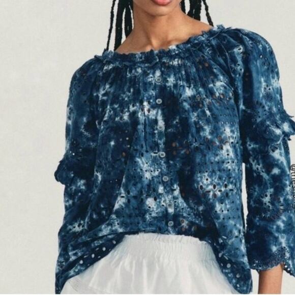NWT LoveShackFancy Pietro Midnight Hand Dye Eyelet Top Size S - Picture 1 of 14